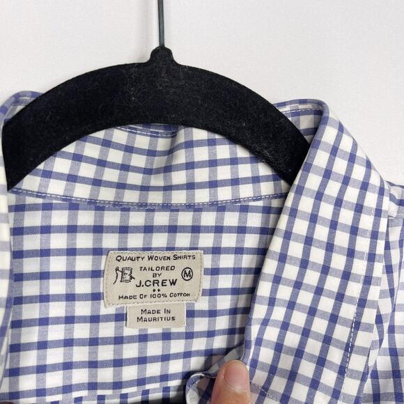 J Crew Mens Medium M Set of 2 Plaid Button Down Dress Shirts White Blue Cotton - Picture 11 of 14